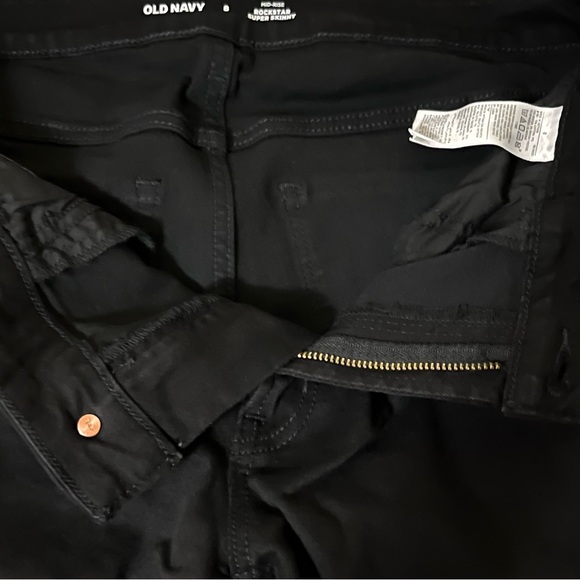 Old Navy Sz 8 Mid Rise Distressed Rockstar Super Skinny Jeans Black Ankle - Picture 10 of 11